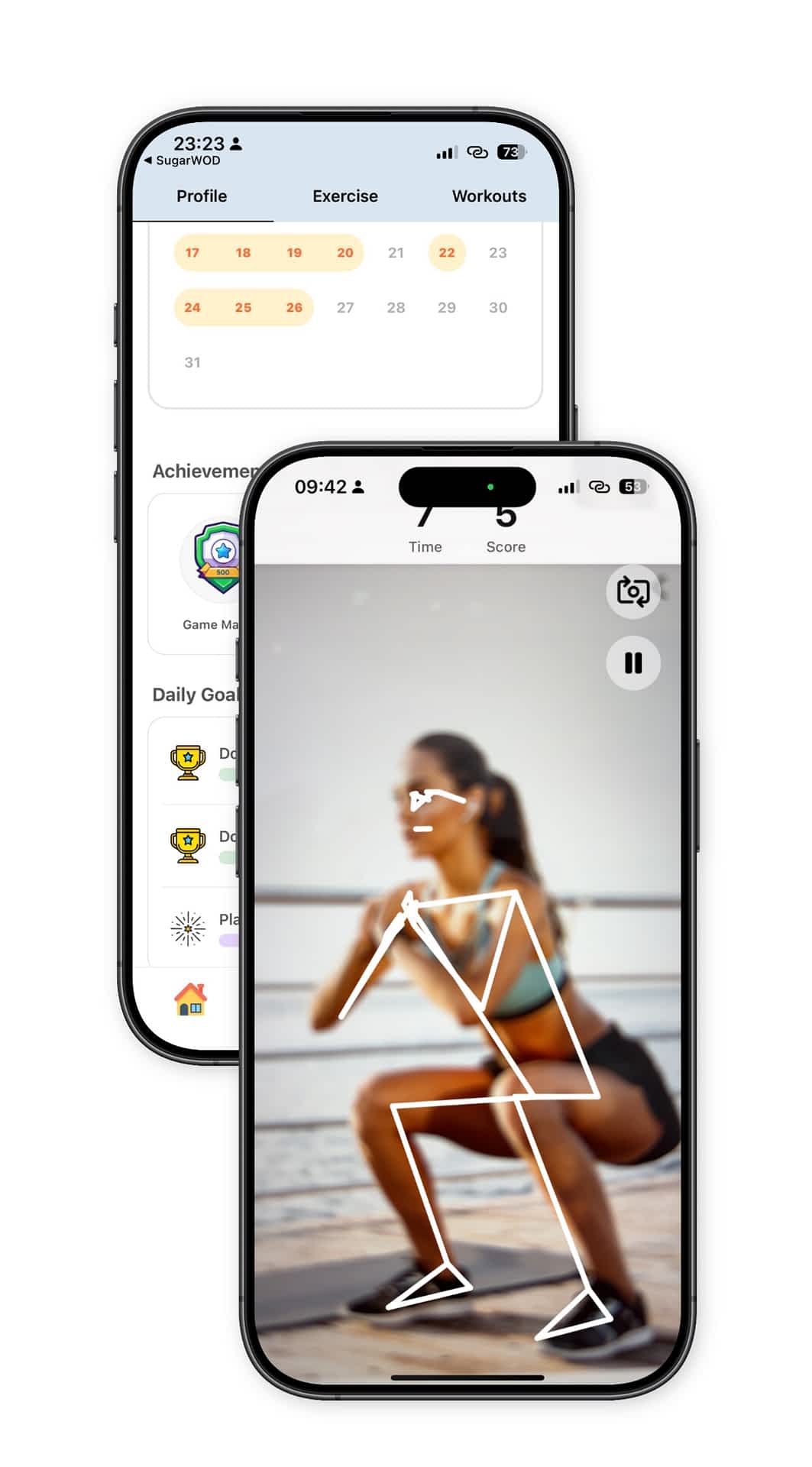 Hoppa app displaying real-time pose detection during workout with skeleton tracking overlay